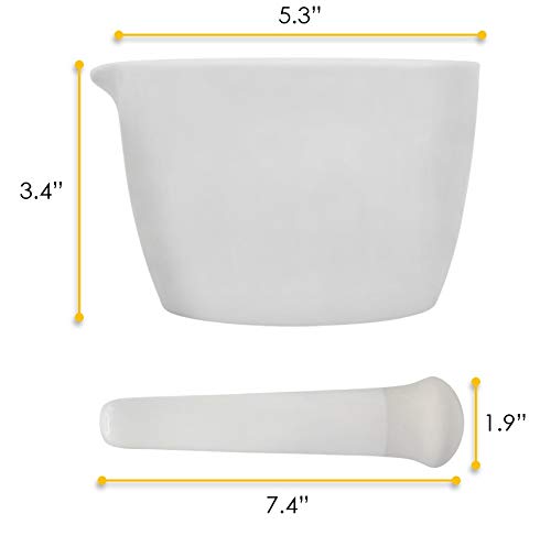 Porcelain Mortar & Pestle Set, 13.5oz (400ml) - Heavy Duty - Unglazed Grinding Surface - Excellent for Kitchen or Laboratory - Grinds Powdered Chemicals, Herbs, Spices, Pills - White - Eisco Labs