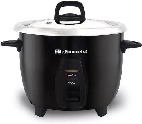 Elite Gourmet ERC2010B Rice Cooker, Stainless Steel, Black, 10 Cups Cooked | 5 Cups Uncooked - Also Makes Soups, Stews, Porridges, Grains and Cereals for Versatile Cooking