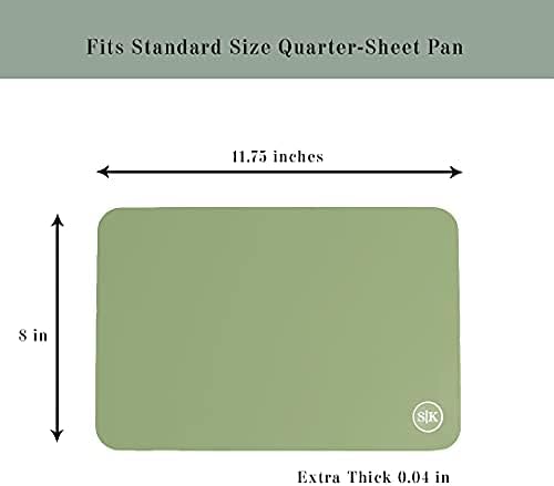 Silicone Oven Baking Mats, Dishwasher Safe, BPA Free, Extra Thick, Quarter Sheet 8 in by 11.75 in, Green and Gray