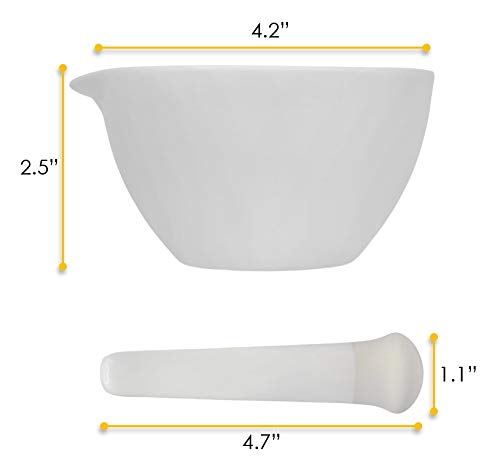 Porcelain Mortar & Pestle Set, 5oz (150ml) - Unglazed Grinding Surface - Excellent for Kitchen or Laboratory - Grinds Powdered Chemicals, Herbs & Spices - Pill Crusher - White - Eisco Labs