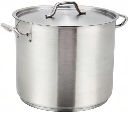 Winware SST-40 Stainless Steel 40 Quart Stock Pot with Cover | Dishwasher safe, Tri-ply heating for even cooking, Secure riveted handles, Great for Stocks, Soups, Pasta and Batch Cooking