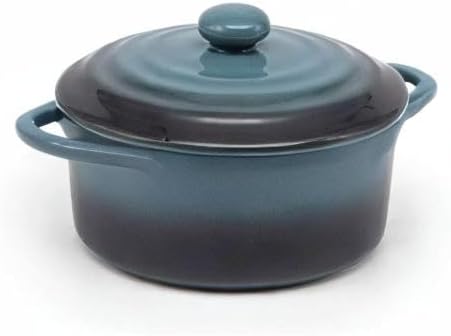 Kook Ceramic Mini Cocotte Set, Small Casserole Dishes with Lids and Handles, Individual Baking Ramekins, Oven safe 350F, Microwave & Dishwasher Safe, Stoneware, 12 oz, Set of 4, (Stone Ombre)