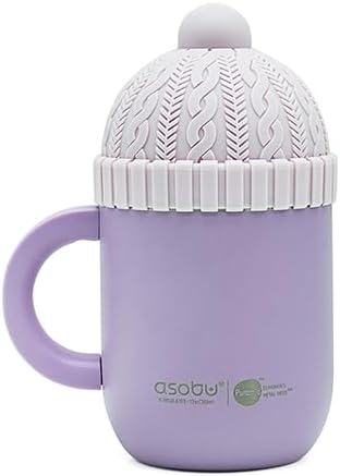 asobu Happy Hat Mug – 12 oz Double-Walled Stainless Steel Insulated Cup with Beanie-Shaped Lid – Ceramic Inner Coating – Spill-Proof and Ergonomic Design for Home and Travel (Purple)