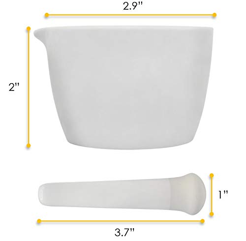 Eisco Mortar and Pestle Set, Porcelain, Unglazed Grinding Surface, 1.7 oz | Herb Grinder, Unglazed for Precise Grinding, Spout for Clean Pouring, Stable Flat Base, High Walls, For Lab & Home Use
