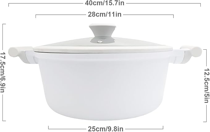 AIKENBBKK 7 QT Ceramic Stock Pot with Lid, Non Stick Cooking Pot, Soup Pot Nonstick, Induction Cookware for Pasta, Soup, Spaghetti, Stay-Cool Handle, Suitable for All Stoves, PFAS-Free, White