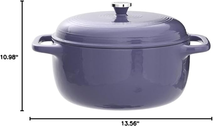 Lodge Essential Enamel Cast Iron Dutch Oven 6 Quarts - Perfect for Bread Baking, Braising, Marinating & Slow Cooking, Features Moisture-Sealing Lid & Dual Handles, Kitchen Essentials, Lilac