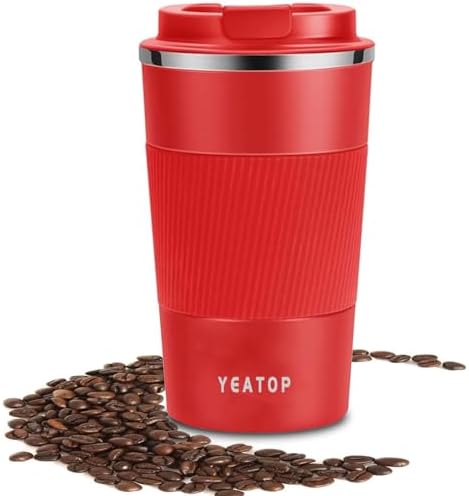 16 oz Insulated Travel Coffee Mug Spill Proof Leak proof, Reusable Thermal Coffee Cup, Stainless Steel Vacuum Coffee Tumbler for Hot/Cold Drinks, (Red, 510ml)
