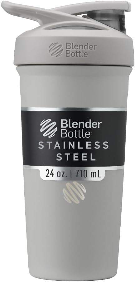BlenderBottle Sport Flip Stainless Steel Shaker Bottle 24 oz Grey | Insulated