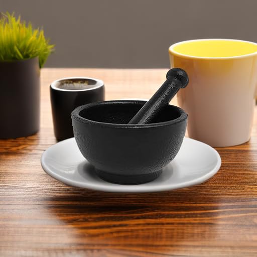 New Age Imports, Inc. Cast Iron Mortar & Pestle Set 3.5 Inch, Heavy Duty, Black