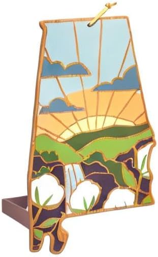 Totally Bamboo Alabama State Shaped Cutting Board, Summer Stokes Art | State charcuterie board with colorful hand-drawn landscape art. Smooth reverse side for food prep. Hang tie for wall display.