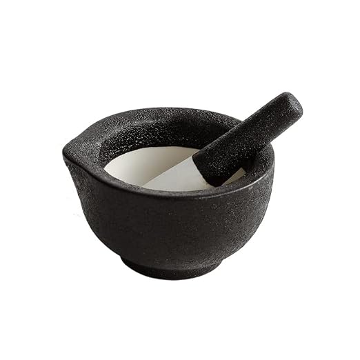 Porcelain Mortar and Pestle Spice Garlic Herb Grinder, Mixing Grinding Bowl Crusher Set, Restaurant Kitchen Tools-Black