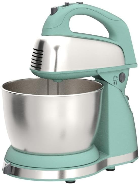 Hamilton Beach Classic Electric 4 Qt Stand Mixer & Hand Mixer With 6 Speeds | 2-in-1 Versatility | QuickBurst For Added Power | 290 Watts Peak Power | Built-In Bowl Rest | Aqua Blue