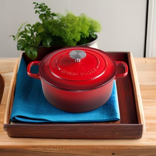 EDGING CASTING Enameled Cast Iron Dutch Oven, 5.5 Quart, Round Dutch Ovens Pot with Dual Handle for Bread Baking, Dutch Ovens with Lid, Bread Oven, Red