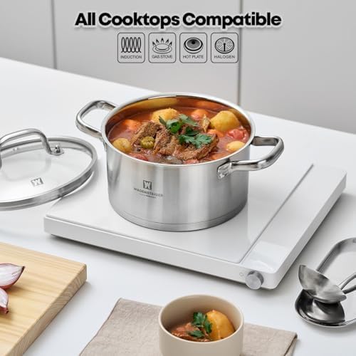 WAGENSTEIGER 2.82 Quart Stainless Steel Stock Pot, 3-Ply Construction with Aluminum Core, Tempered Glass Lid, Compatible with All Cooktops BPA free(7.68" Diameter)