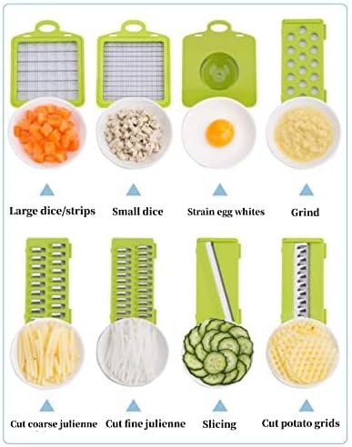 Vegetable Chopper, Onion Dicer & Mandoline Slicer with Container, black | Veggie Cutter with 8 Stainless Steel Blades & Drain Basket. Fast Food Chopper for Salad, Potato, Tomato, Cucumber & Carrot