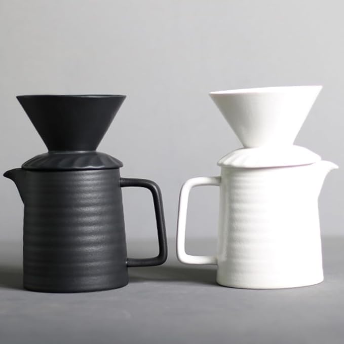 Handmade Black Pour Over Coffee Maker Set, Ceramic Coffee Dripper Brewer Heat Resistant Coffee Pot Decanter ACM03W