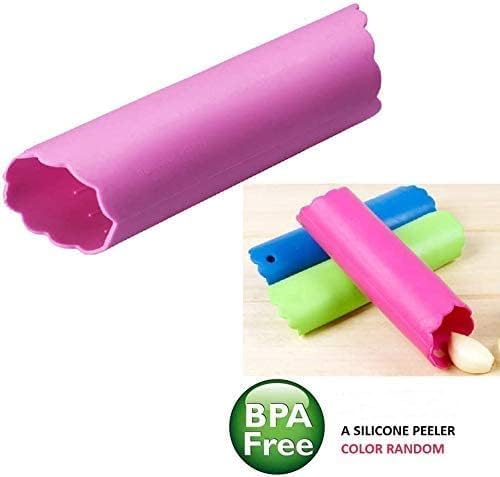 Garlic Press Stainless Steel Garlic Rocker with Silicone Peeler | 304 Stainless Steel Mincer Food Grade Silicone Peeler Garlics , Color Random Peeler