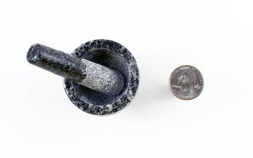 Tiny Granite Mortar and Pestle Set, Miniature Grinder for Herbs, Asian Spices and Seeds for Thai, Chinese, Indian Cuisine Chefs and Home Cooks