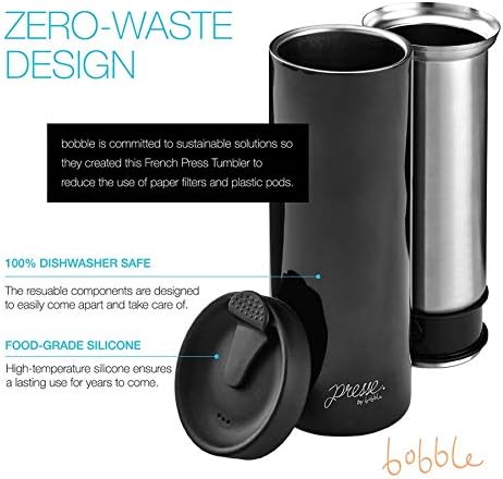 bobble French Coffee Press Triple Wall Insulated Travel Mug 14 oz Black | Yes