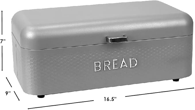 Soho Bread Box For Kitchen Countertop, Metal, (Grey) | By Home Basics, Vented With Hinge Top | Large Bread Box | Keeps Loaves, Bagels, Croissants Fresh
