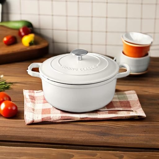 EDGING CASTING Dutch Ovens Enameled Cast Iron Covered 5.5 Quart Dutch Oven with Dual Handle for Bread Baking, White