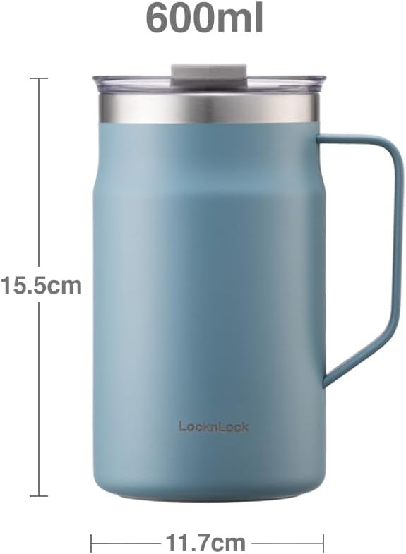 LocknLock Metro Mug Premium 18/8 Stainless Steel Double Wall Insulated with Handle Perfect for table with Lid, Yellow, 20 oz