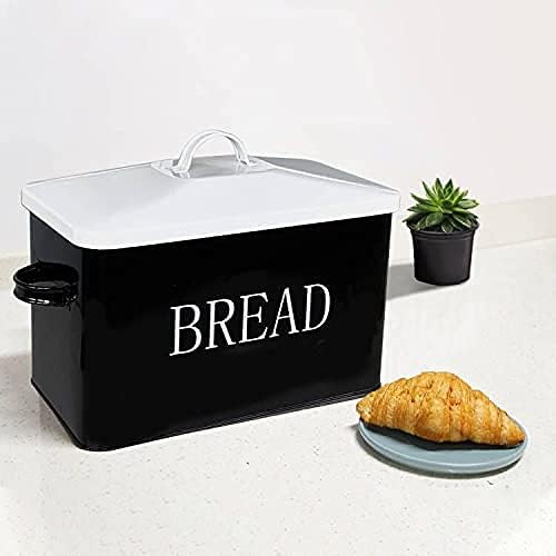 SOTECH Metal Bread Box For Kitchen Countertop,black bread box for kitchen countertop for Homemade Bread Farmhouse Style Bread Bin-Kitchen Food Bread Storage Container