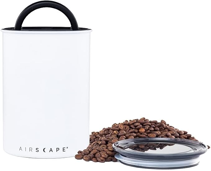 Planetary Design Airscape® Stainless Steel Coffee Canister | Food Storage Container | US Patented Inner Plunger Lid REMOVES Excess Oxygen | Don't Buy airtight, Buy AIR-Less | (Medium, Matte White) | Container | US Patented Inner Plunger Lid REMOVES Exc...