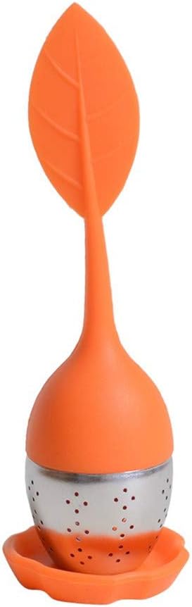 Tea Infuser Filter, Silicone Handle Loose Tea Infuser Tea Strainer, Stainless Steel Tea Ball Strainer with Leaf shaped for Tea Cups, Mugs, Teapots (Green Orange)