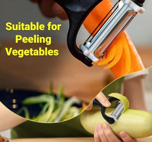 Julienne Peeler Vegetable Peeler - Potato Cabbage Fruit Cucumber Carrot Peeler and Julienne Shredder tool for Kitchen - Multi-Function Stainless Steel Peeler Slicer Knife Julienne Set 3 In 1