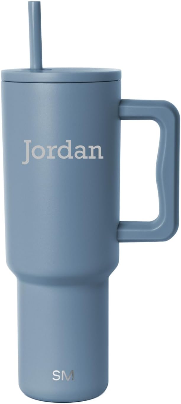 Simple Modern Personalized Tumbler with Handle and Straw | 40oz | Blue | Trek Tumbler, Travel Mug | Insulated Water Bottle, Cupholder Friendly, Stainless Steel Cup | Custom, Blue Dune