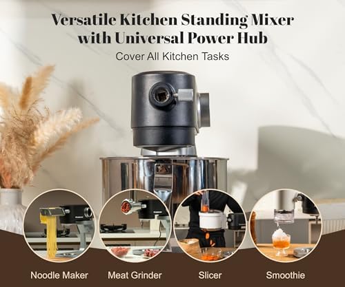 Stand Mixer Powerful DC Motor with Dual Bowl 5.3 QT, Heavy Duty Dough Mixer with 4 Stainless Steel Attachments, Multifuncational Powerhub & 8 Speed Control & Timer
