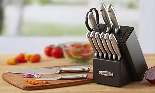 Farberware Self-Sharpening Knife Block Set, 13-Piece Kitchen Knife Set with EdgeKeeper Technology, High-Carbon Stainless Steel Blades, Ergonomic Hollow Handles, Black Wood Block