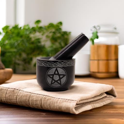 Mortar and Pestle Set, Black | Solid Stone Grinder, For Herbs Spice Guacamole, Garlic Ginger Root, Unique Design