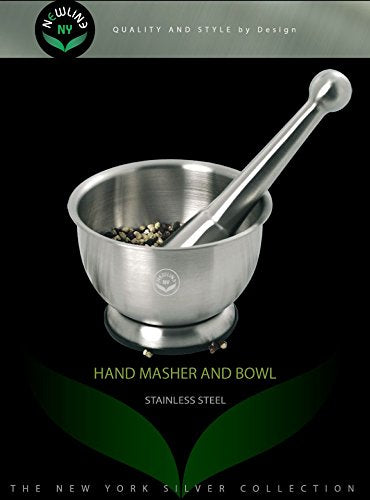 NewlineNY Stainless Steel Hand Masher & Bowl, Mortar and Pestle Set