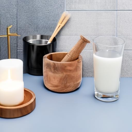 Handmade Acacia Wood Mortar and Pestle Perfect for Grinder for Herbs, Garlic, Walnut Spices & Kitchen Essentials Usage
