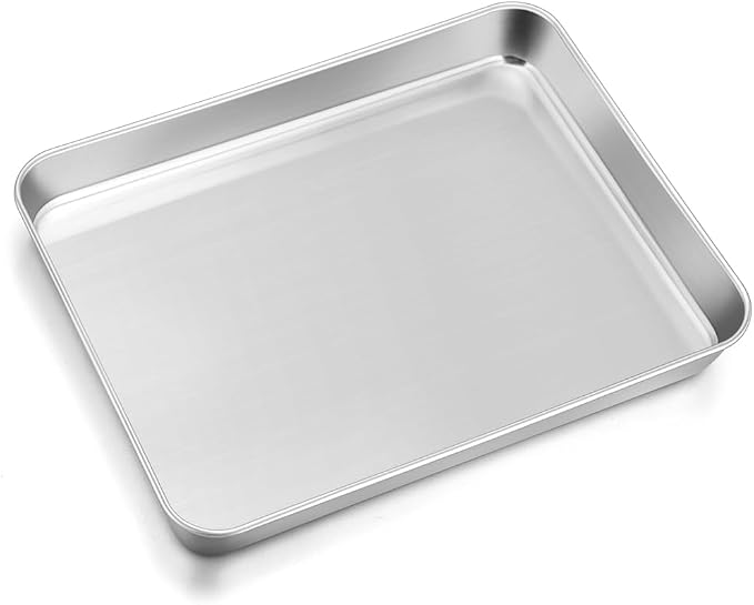 Leonyo Non-Toxic 9x7IN Small Stainless Steel Baking Sheet Pans | Commercial-Grade Small Metal 1/8 Sheet Pan For Cookies Baking, 7x9IN Toaster Oven Baking Trays For Food, Dishwasher Safe