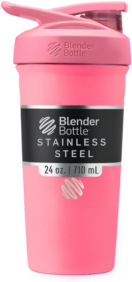 BlenderBottle Sport Flip Stainless Steel Shaker Bottle 24 oz Pink