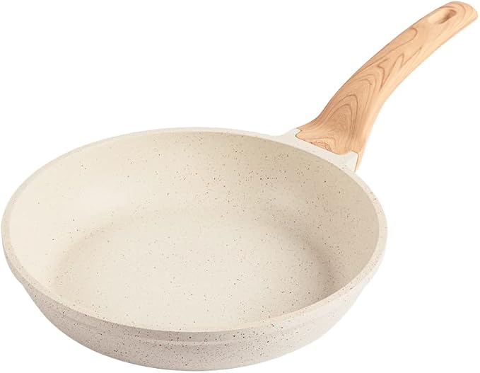 CAROTE 10 Inch Non Stick Cream White Frying Pan, PFOA-Free | Healthy Non Toxic Granite Kitchen Cookware, All Stovetops Compatible Skillet with Heat-Resistant Handle, Easy to Clean