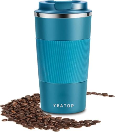 Insulated Travel Coffee Mug 16 oz, Spill Proof Coffee Mug To Go, Leakproof Stainless Steel Coffee Tumblers Reusable Thermal Coffee Cup with Lid for Hot & Cold Drinks (Blue, 510ml)