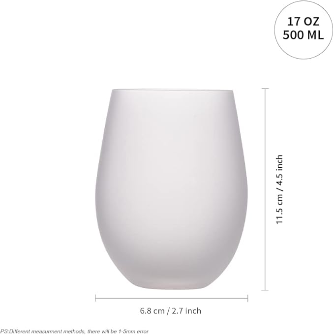 PYD Life 6 Pack Sublimation Blanks Wine Glasses Stemless Frosted 17 OZ | Glass Tumblers Cups for Sublimation Oven Printing, for Personalized Gifts