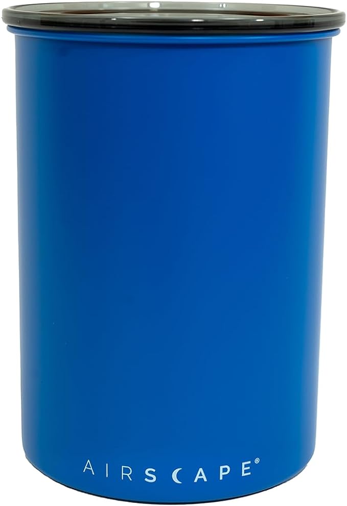 Planetary Design Airscape Stainless Steel Coffee Canister | Food Storage | Food Storage Container | US Patented Airtight Lid | Push Out Excess Air Preserve Food Freshness (Medium, Matte Blue)