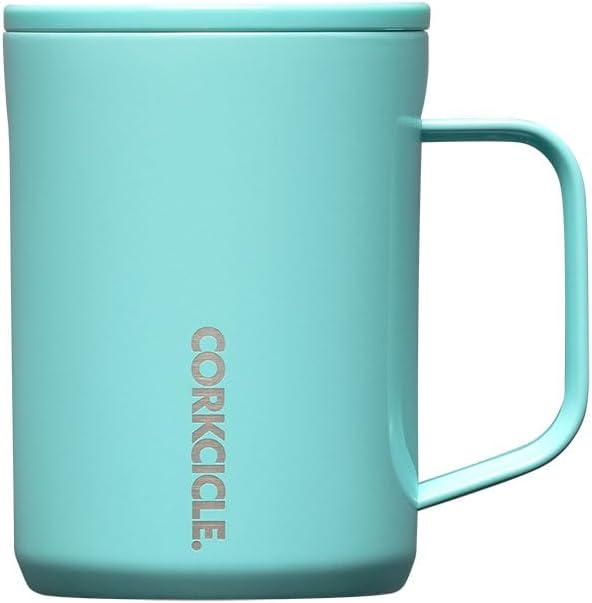 Corkcicle Classic Coffee Mug - Triple Insulated Stainless Steel Travel Mug - Shatter-Proof Lid - Keeps Drink Hot Over 3 Hours - Holiday Mug Gift - Great for Gifting Warmth - 16 oz - Turquoise