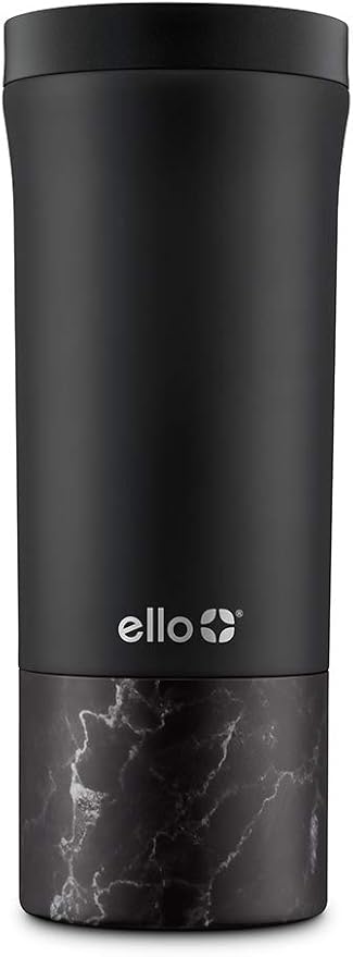 Ello Miri 16oz Insulated Stainless Steel Travel Mug with Slider Lid, Black Marble