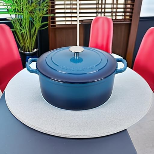 EDGING CASTING Enameled Cast Iron Dutch Oven Pot with Lid, 7 Quart, Round Dutch Ovens for Bread Baking, Bread Oven, Oven Safe up to 500°F, Lake Blue