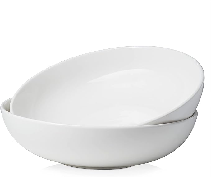 DOWAN 11.5" Large Serving Bowls, 3.2 Qt White Serving Platter, Big Ceramic Centerpiece Bowls, Microwave & Dishwasher Safe, Set of 2