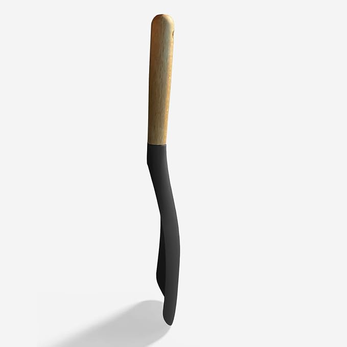 Cooking Spoon for Nonstick Cookingwares, Silicone Spatula Spoon for Mixing, Scoop, and Scrape, (Black-2 pack, 11.4'')