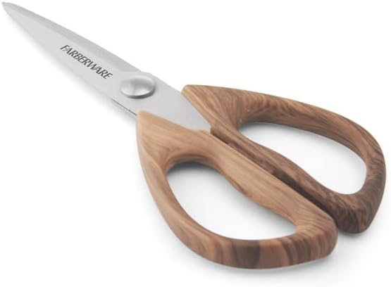Farberware All-Purpose Kitchen Shears with Faux Wood-Grain Finish Handles, Stainless Steel Blades, Multipurpose Scissors for Meat, Herbs, and More