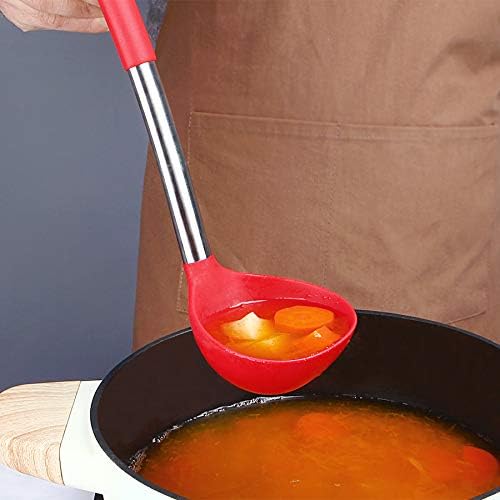 BUNDLEPRO Silicone Ladle Spoon Kitchen Utensils, 2 Pack, Black-Red | Non Stick, High Heat Resistant, BPA Free, Ideal for Cooking, Stirring, Serving Soups