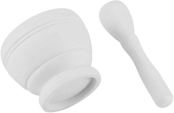 Mortar and Pestle Set, Manual Garlic and Seasoning Grinder with Non Slip Base Grinding Bowl for Crushing Seasonings, Making Paste, Guacamole and More (White)